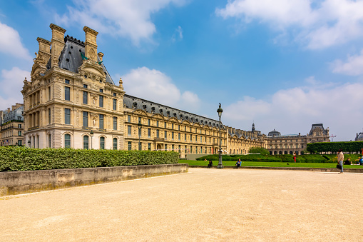 Paris, France - May 2019: Louvre palace in center of Paris in spring