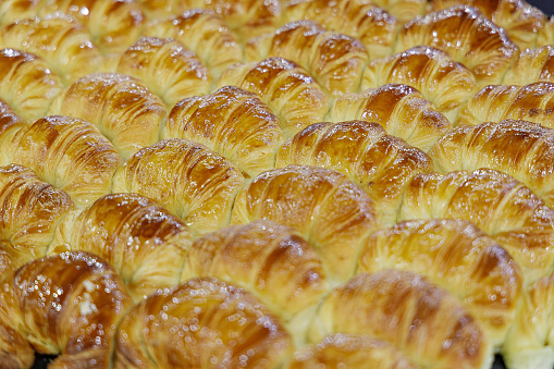Platter full of freshly baked croissants.