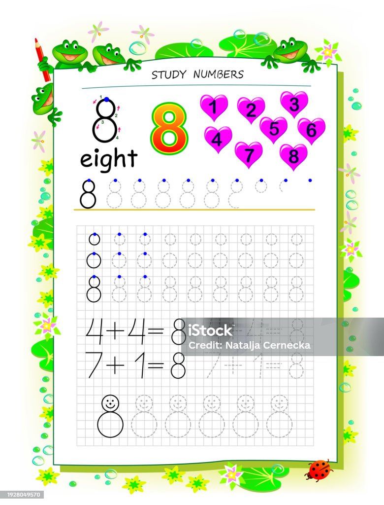 8math Pages Educational Page On Square Paper For Kids With Number 8 Printable ...