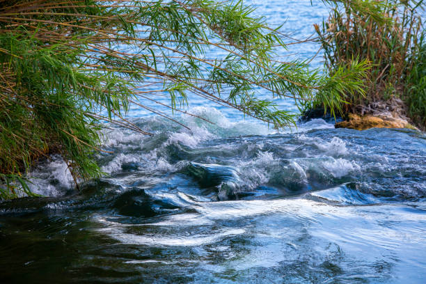 The place where the water starts to fall from a waterfall. Moving waters.  Wave