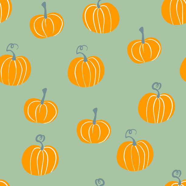 seamless pattern with halloween pumpkins on color background. scary and funny faces. cute pumpkin or ghost. vector autumn holidays illustration - halloween pumpkin human face laughing stock illustrations