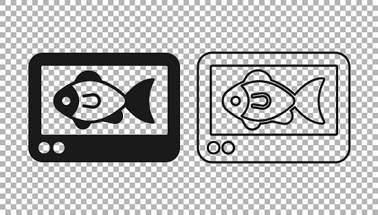 Black Fish finder echo sounder icon isolated on transparent background. Electronic equipment for fishing. Vector.