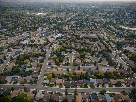 An aerial view of a housing development that sits next to Utah Lake, in Utah County Utah USA.
