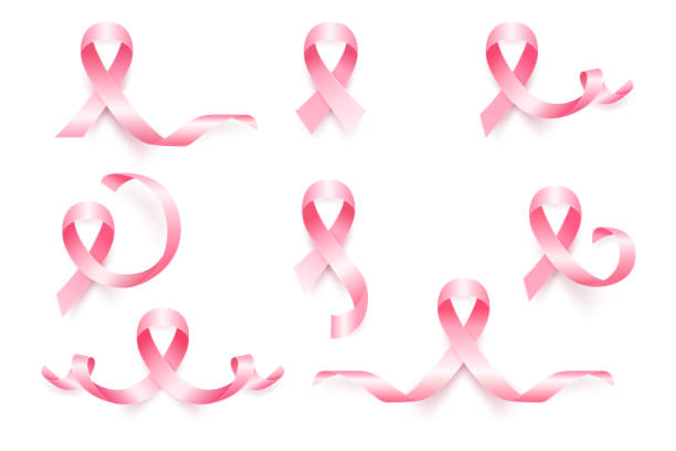 ilustrações de stock, clip art, desenhos animados e ícones de vector realistic pink ribbon set, breast cancer awareness symbol. realistic pink ribbon set for breast cancer awareness. a symbol of hope, strength, and solidarity - breast cancer awareness ribbon ribbon breast cancer cancer