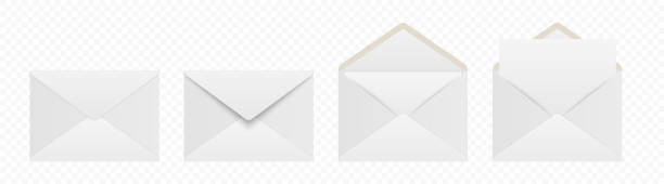 Vector White Envelopes with Blank Letter. Folded, Unfolded Isolated Envelope Set. Design Template. Message, Notification, Mailing, Surprise and Congratulations Concept Vector White Envelopes with Blank Letter. Folded, Unfolded Isolated Envelope Set. Design Template. Message, Notification, Mailing, Surprise and Congratulations Concept. envelope stock illustrations