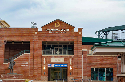 Oklahoma City, Oklahoma, USA -- January 4, 2024: The legacy of sports in Oklahoma, including the career of Jim Thorpe, is in the Oklahoma Sports Hall of Fame, Oklahoma City, Oklahoma, USA.