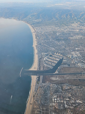 View from airplane of Marina Del Rey, California