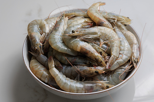 Raw shrimps in a plate