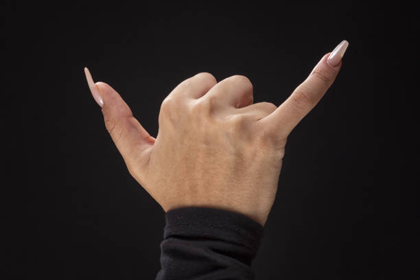female hands with big nails using fingers to make various signs