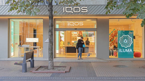 Iqos Shop Bulgaria Sofia, Bulgaria - October 16, 2023: Iqos Shop Heated Tobacco and Electronic Cigarette Products Manufactured by Philip Morris International at Vitosha Boulevard. iqos e cig stock pictures, royalty-free photos & images