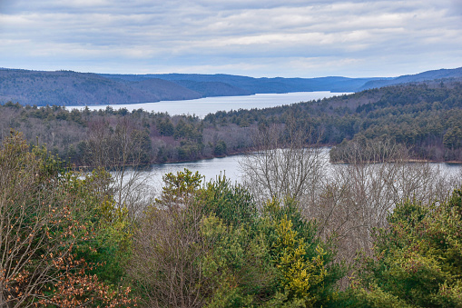 view of the quabbin reservior  ona  overcast january day