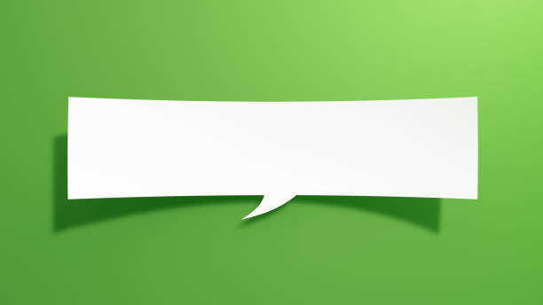 Long Empty Speech Bubble. Minimalist Abstract Design With White Cut Out Paper on Green Background.