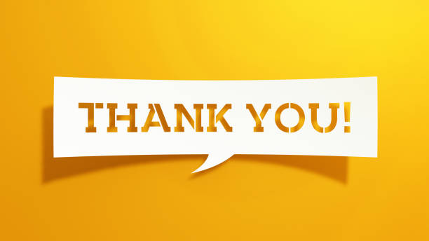 Thank You - Speech Bubble. Minimalist Abstract Design With White Cut Out Paper on Deep Yellow Background.