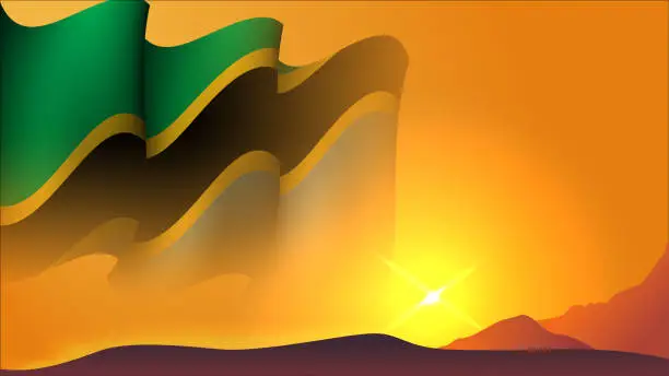 Vector illustration of tanzania waving flag concept background design with sunset view on the hill vector illustration