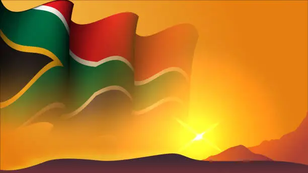 Vector illustration of south africa waving flag concept background design with sunset view on the hill vector illustration