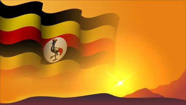 Vector illustration of uganda waving flag concept background design with sunset view on the hill vector illustration