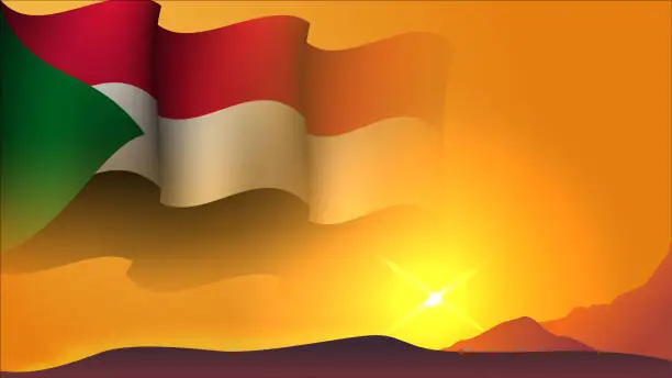 Vector illustration of sudan waving flag concept background design with sunset view on the hill vector illustration