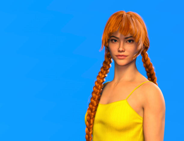istock Lady with braided hair. 3D rendering. 1928663404