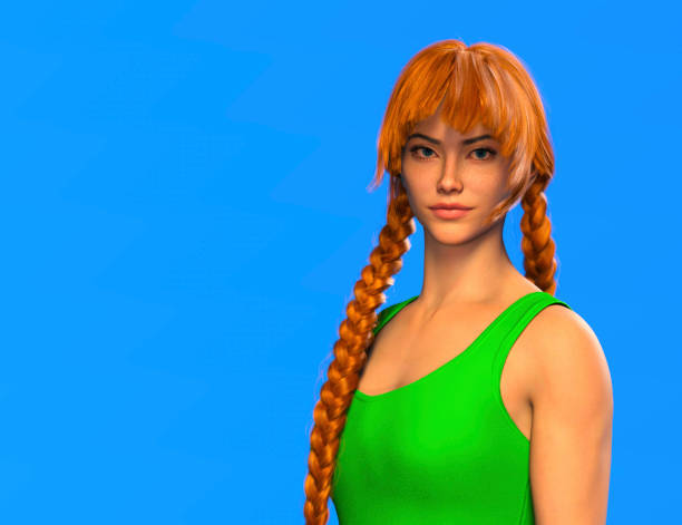 Lady with braided hair. 3D rendering.