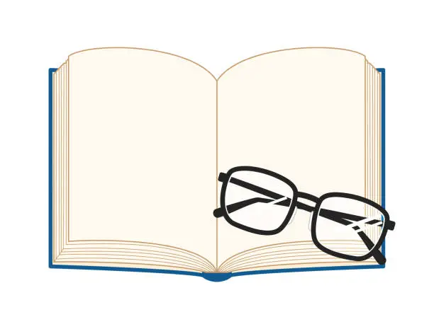 Vector illustration of open book and glasses