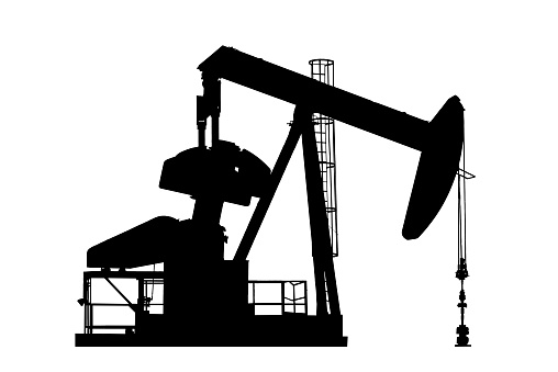 oil well rig in black, white background, cut out, no people