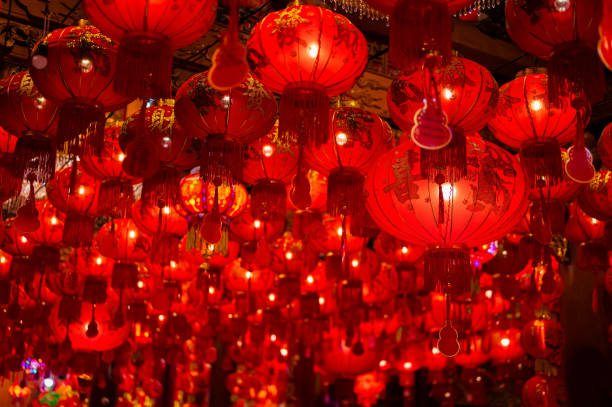 istock Red lanterns hanging at Chinese temple 1928778151