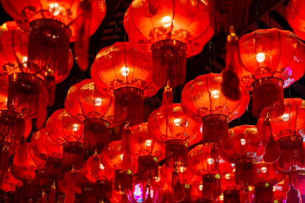 istock Red lanterns hanging at Chinese temple 1928778153