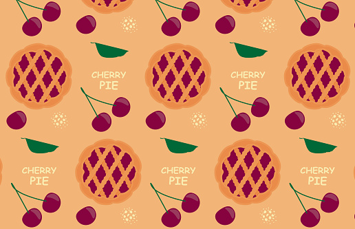Vector seamless pattern with pies and cherries, delicious round dessert.
Top view of the pie.