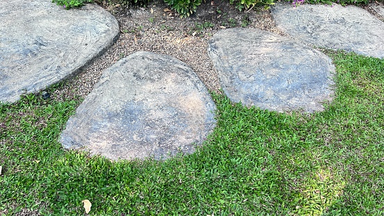 Stone footpath in green Grass