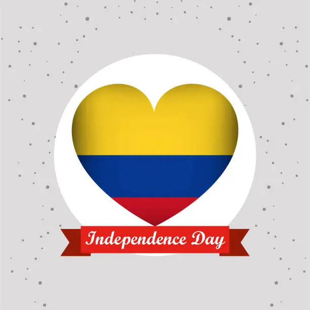 Vector illustration of Colombia Independence Day With Heart Emblem Design
