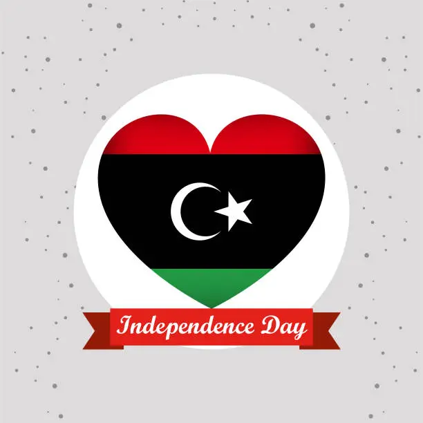 Vector illustration of Libya Independence Day With Heart Emblem Design