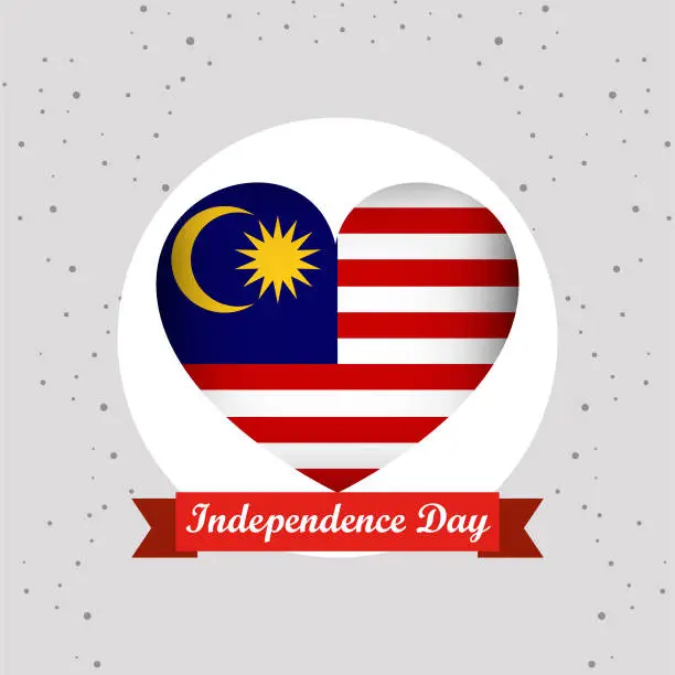 Vector illustration of Malaysia Independence Day With Heart Emblem Design