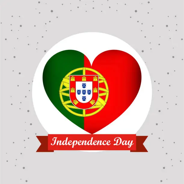 Vector illustration of Portugal Independence Day With Heart Emblem Design