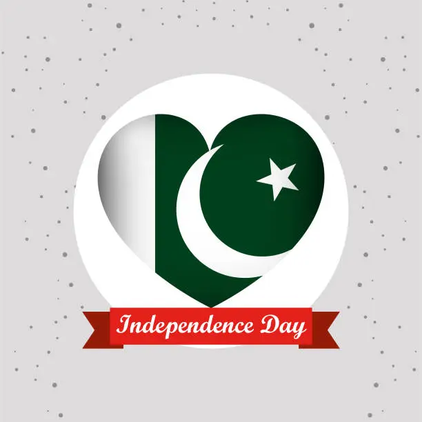 Vector illustration of Pakistan Independence Day With Heart Emblem Design