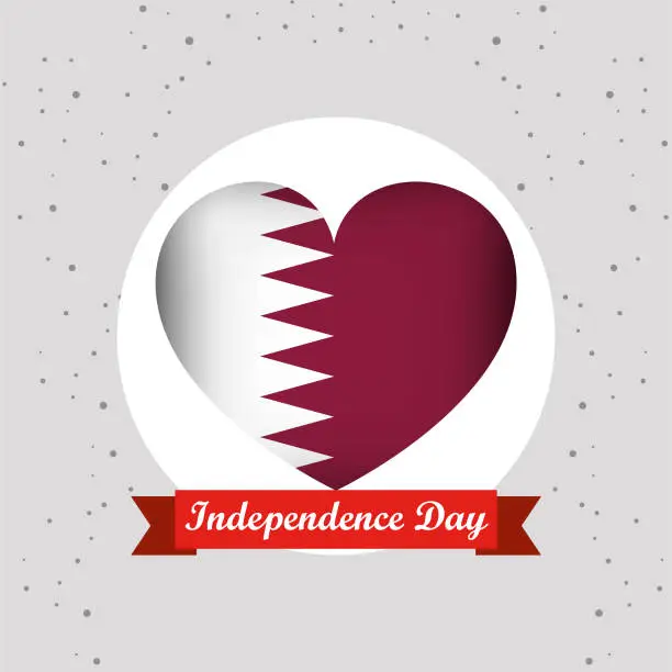 Vector illustration of Qatar Independence Day With Heart Emblem Design
