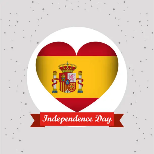 Vector illustration of Spain Independence Day With Heart Emblem Design