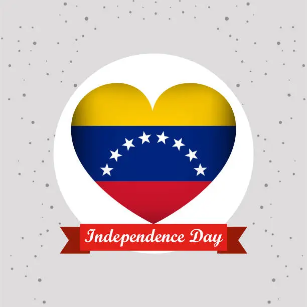 Vector illustration of Venezuela Independence Day With Heart Emblem Design