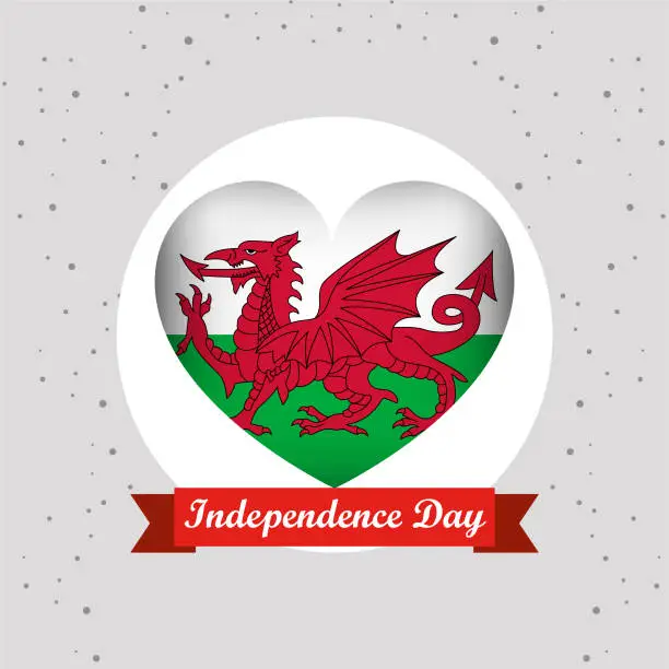 Vector illustration of Wales Independence Day With Heart Emblem Design