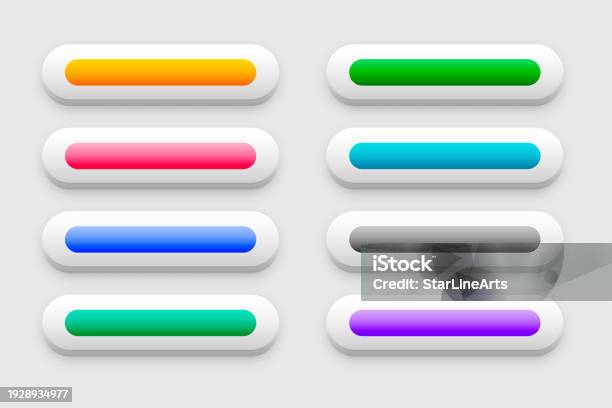 Blank And Colorful Rectangular Web Button Sign In Set Stock ...