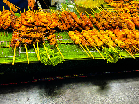 Street food in Thailand, barbecue gilled.