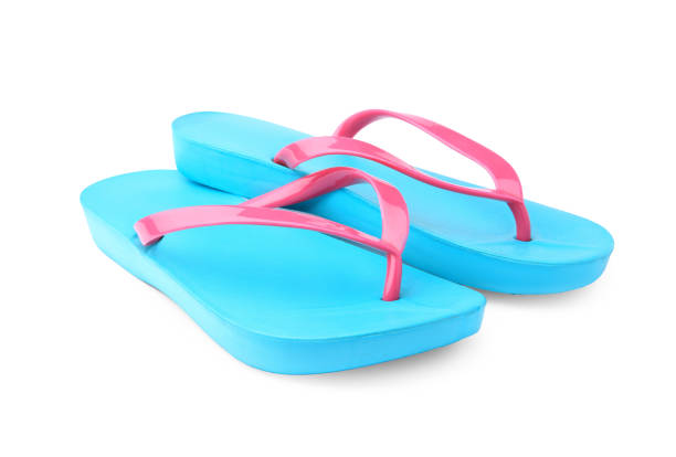 Blue and red flipflops isolated on white background