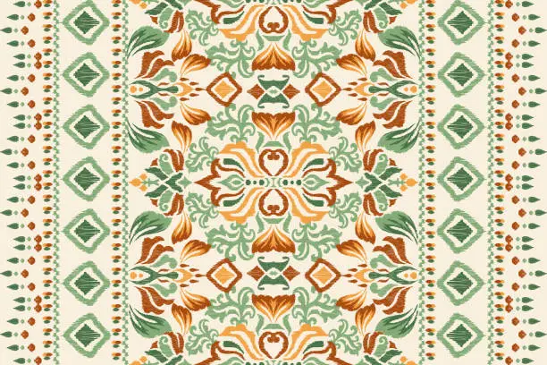 Vector illustration of Damask Ikat floral ethnic pattern