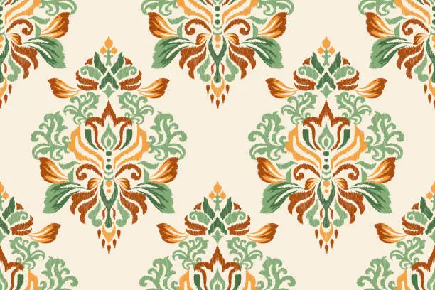 Vector illustration of Damask Ikat floral paisley seamless pattern