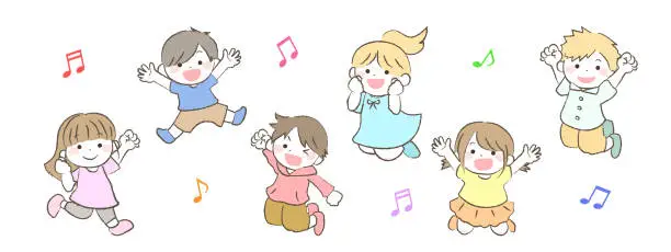 Vector illustration of Illustration of cheerful children jumping 1