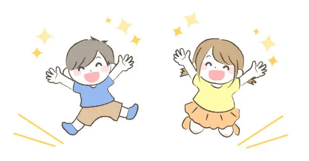 Vector illustration of Illustration of cheerful children jumping and rejoicing 1