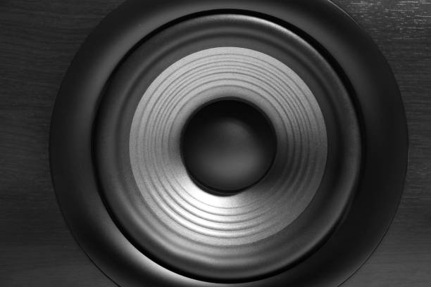 istock One wooden sound speaker as background, closeup 1929008584