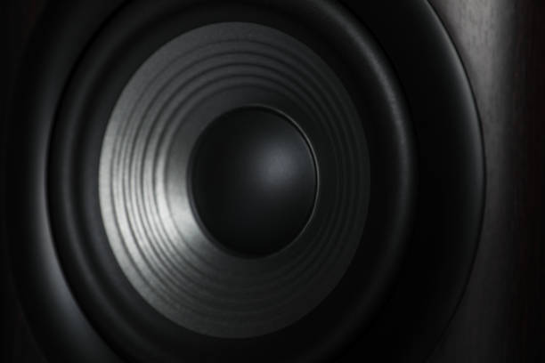 One modern sound speaker as background, closeup