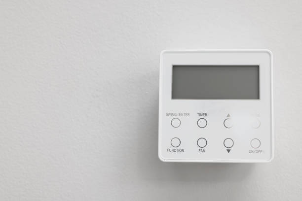 istock One thermostat on white wall indoors, space for text. Smart home system 1929014299