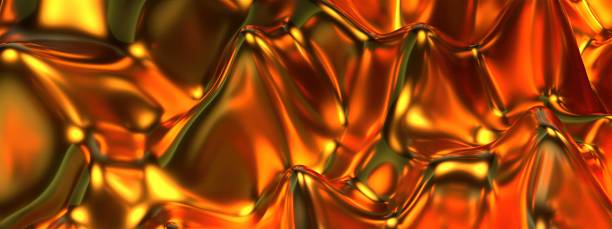 Impressionist wavy Elegant Modern 3D Rendering Abstract Background of Gold Metal Sheer Curtain Surface