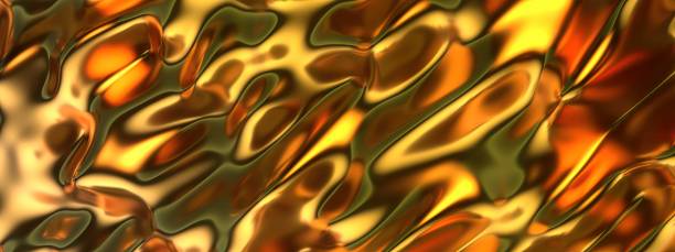 istock Gold Metal Sheer Curtain Waving Surface Impressionism Elegant Modern 3D Rendering Abstract Background 1929033369
